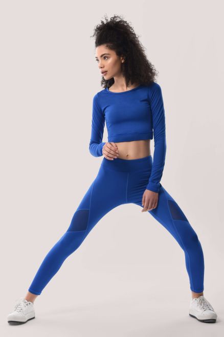 Blue Long Sleeve Crop Top