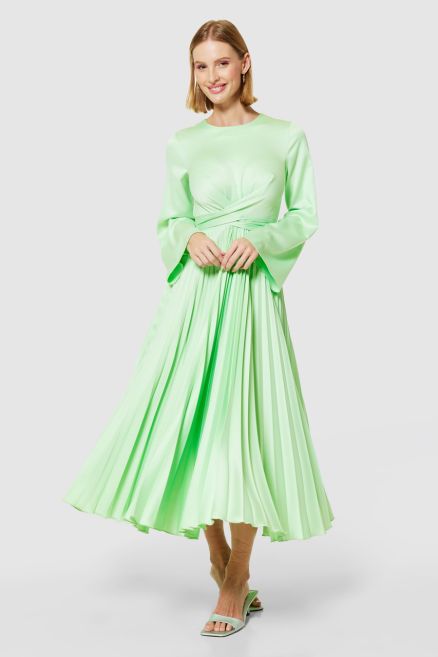 Mint Green Tie Waist Pleated Dress