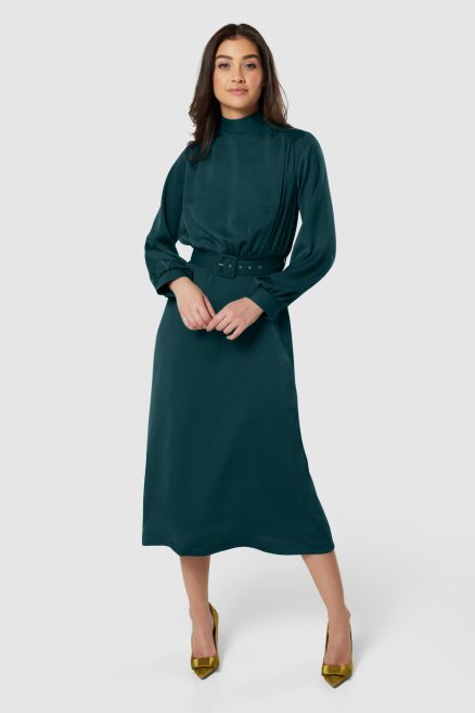 Teal High Neck Midi Dress