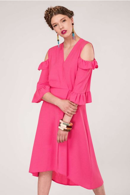 Pink A-Line Wrap Dress