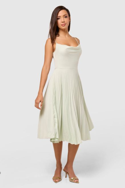 Closet Gold Cowl Neck Pleated Dress  MINT