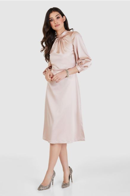 Blush Pink High Neck A-Line Midi Dress