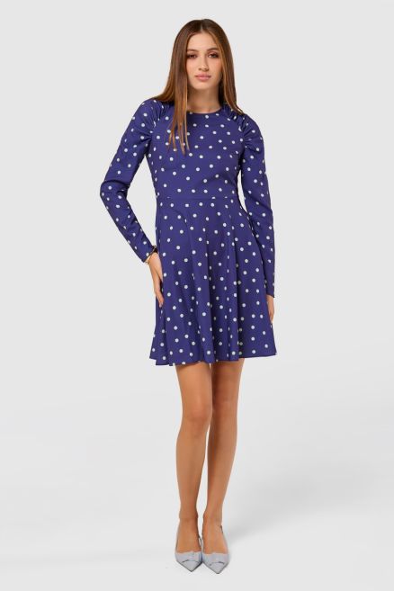 Navy/Mint Gathered Shoulder Print Dress