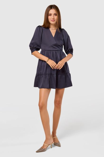 Closet Wrap Gathered Skirt Dress  NAVY