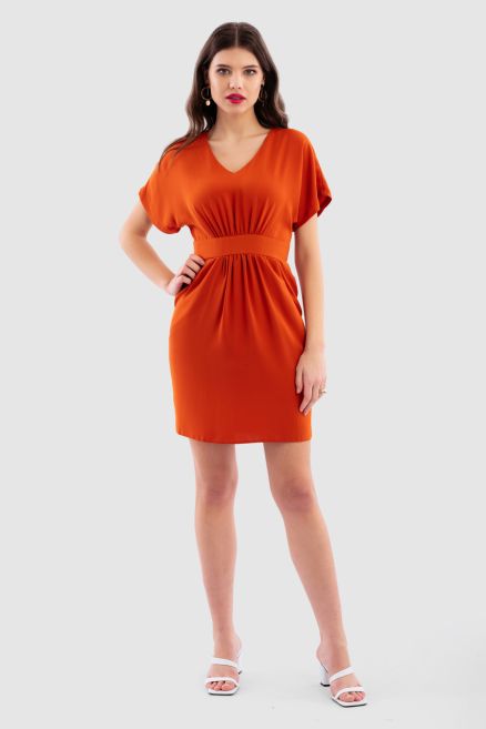 Rust Brown V-Neck Tulip Dress