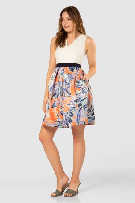 Blue Floral Print Full Skirt 2-in-1 Dress