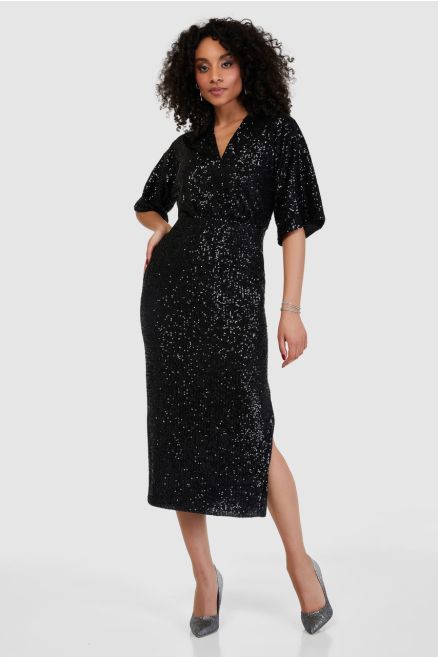 Black Sequin Kimono Pencil Dress