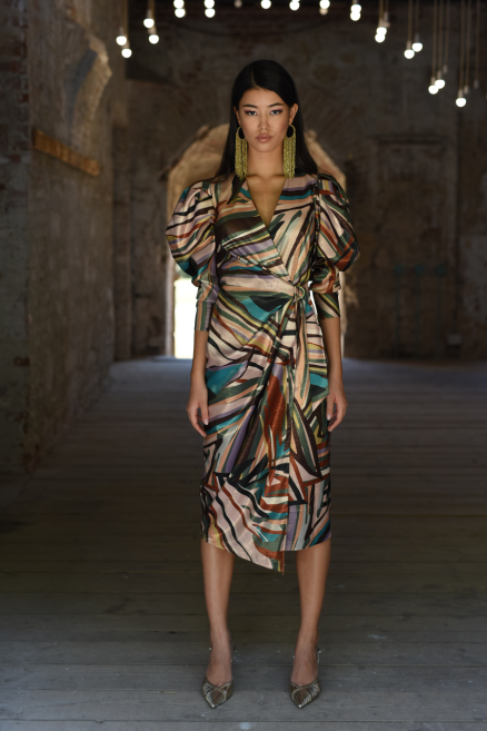 Multi Print Wrap Pencil Dress