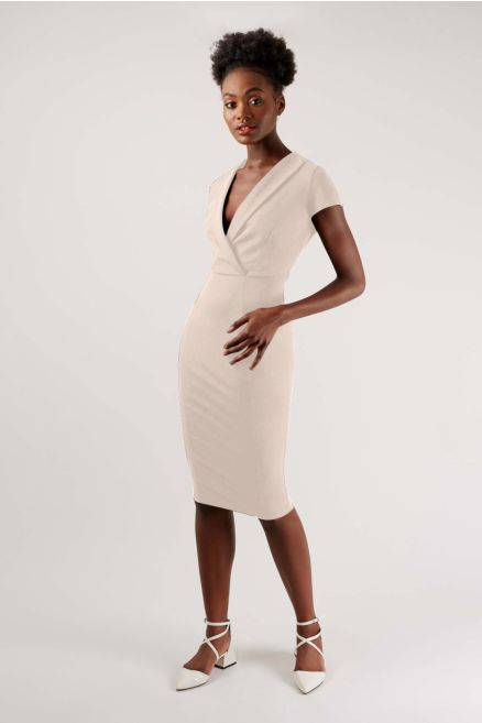 Cream Bodycon Collar Wrap Dress