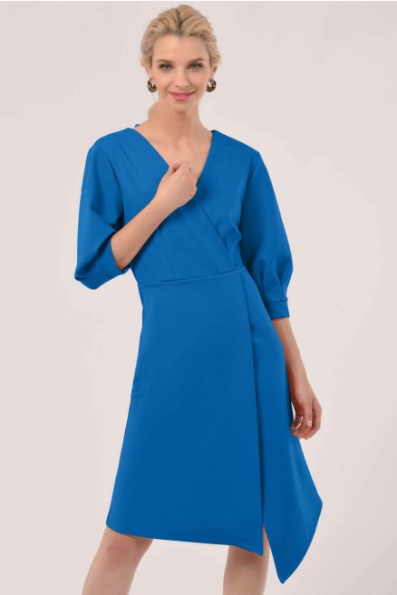 Cobalt Blue Pleated Sleeve Wrap Dress