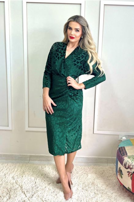 Green Velvet Wrap Kimono Midi Dress
