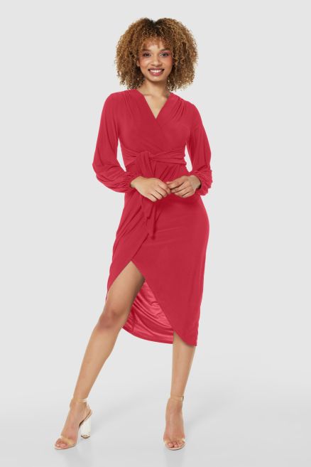 Red Wrap Pencil Dress