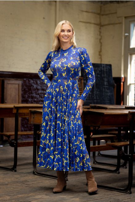 Royal Blue Printed Pleated Dress