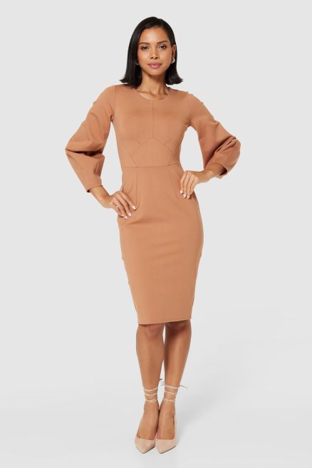 Camel Bodycon Midi Dress