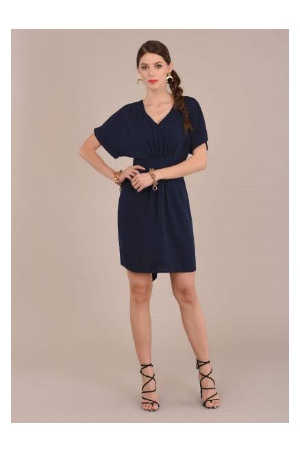 Petite Navy Blue Tie Waist Tulip Dress
